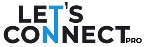 Let's Connect Pro logo met blauwe accenten op zakelijke website voor ondernemers