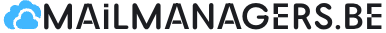 Mailmanagers.be logo met blauwe cloud-icoon en zwarte letters voor e-mailbeheerservices
